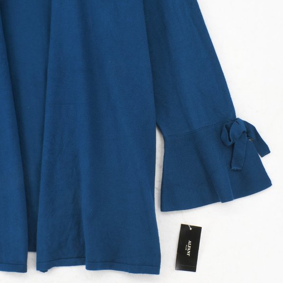 Alfani Women Plus Long Bell Sleeve Open Front Tie Cuff Cardigan Sweater Teal - Picture 3 of 6